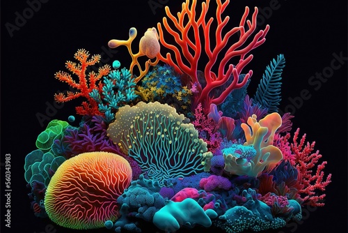  a colorful coral reef with sea animals and corals on a black background with a black background and a black background with a black border and white border with a black border with a red.