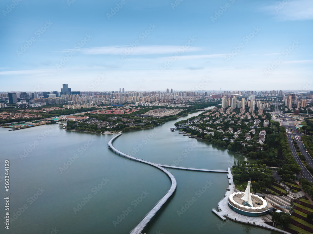 Aerial photography of Suzhou Jinji Lake CBD urban buildings