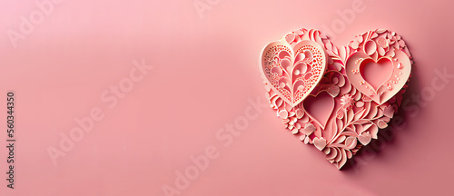 Quilling art heart decoration in pink pastel colors fo Valentine's day on isolated background with copy space. Generative AI