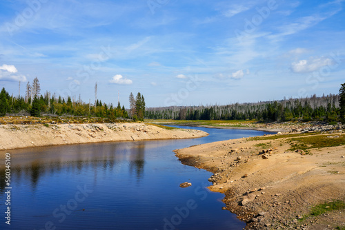 Oderteich dam in the Harz mountains, near Braunlage. Landscape at the lake in Lower Saxony with the surrounding nature. 