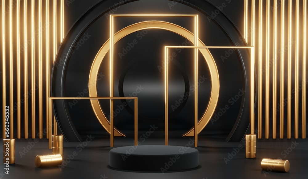 3D rendering of backdrop black podium background show room for black friday products on podium 3D rendering of backdrop black podium background show room for black friday products on podium