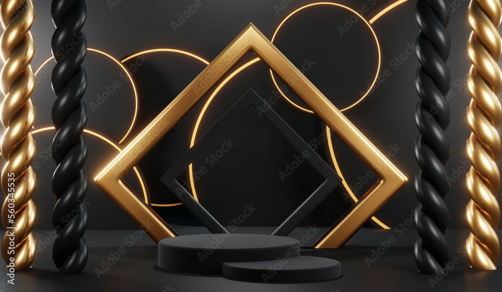 3D rendering of backdrop black podium background show room for black friday products on podium 3D rendering of backdrop black podium background show room for black friday products on podium