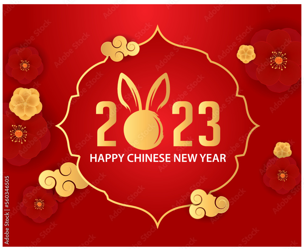 Happy Chinese new year 2023 year of the rabbit Design Abstract Illustration Vector Red And Gold Happy Chinese new year 2023 year of the rabbit Design Abstract Illustration Vector Red And Gold