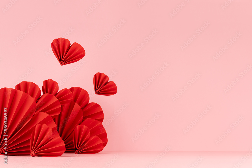 Bright happiness Valentine day scene mockup - soar red origami