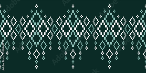 Green Cross stitch colorful geometric traditional ethnic pattern Ikat seamless pattern border abstract design for fabric print cloth dress carpet curtains and sarong Aztec African Indian Indonesian 