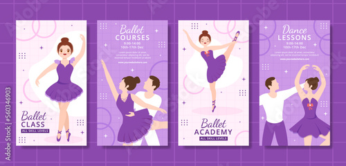 Ballet or Ballerina Social Media Stories Cartoon Hand Drawn Background Templates Illustration