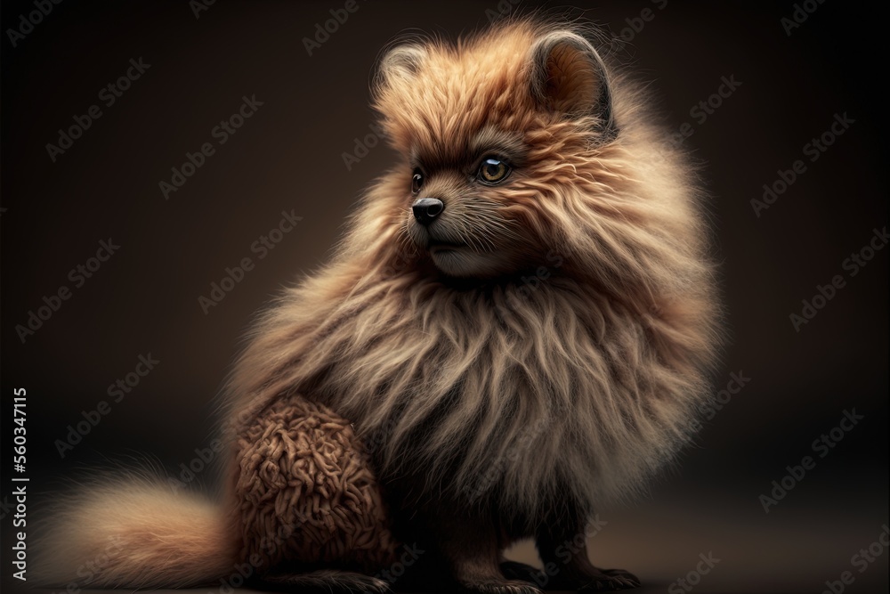 Obraz premium a furry animal sitting on top of a floor next to a black background with a brown background and a black background with a white border and a brown background with a black border with a.
