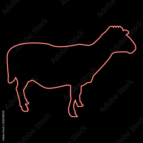 Neon sheep Ewe Domestic livestock Farm animal cloven hoofed Lamb cattle red color vector illustration image flat style