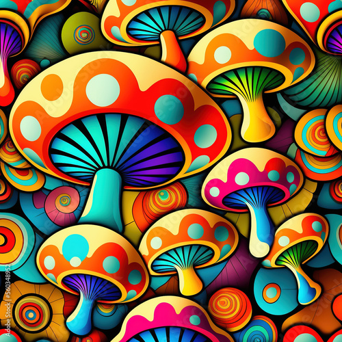 Wallpaper Mural Adorable mushrooms in happy mood colors. Cute pattern,. Illustration, generative art.  Torontodigital.ca