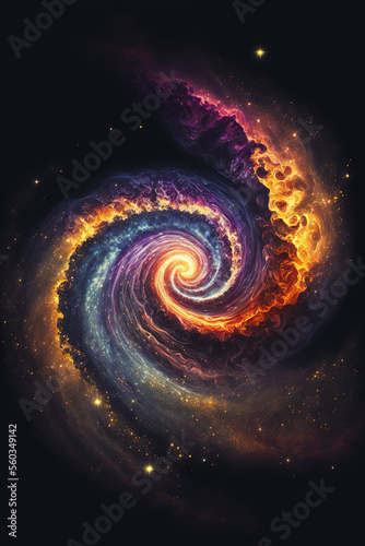 colorful realistic spiral galaxy on space background, neon, science, art illustration
