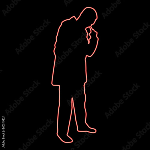 Neon man poking in nose use finger Male cleans nasal passages red color vector illustration image flat style