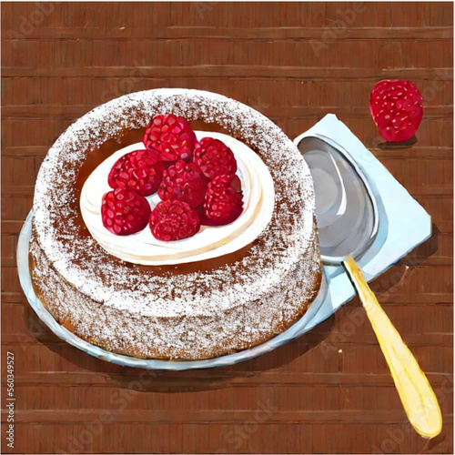 Himbeertorte mit Sahne und Kaffee
