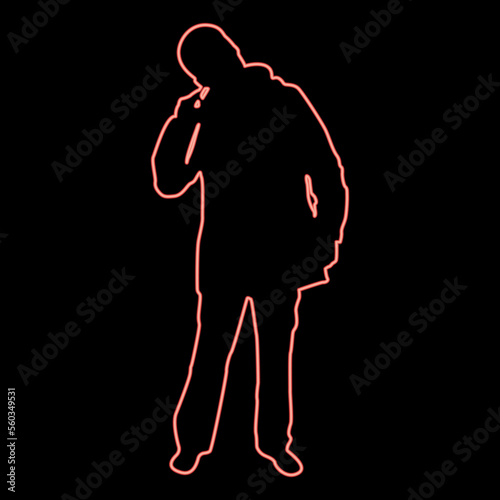 Neon male picking in ear using finger Male clearing earwax Clean body concept Caring for cleanliness idea Hygiene Cleanup hygienic red color vector illustration image flat style