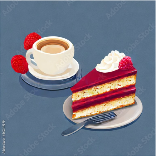 Himbeertorte mit Sahne und Kaffee