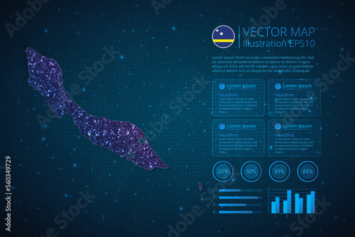 Curacao map infographics template for diagram, graph, presentation and chart with abstract geometric mesh polygonal light concept on blue background. Vector Illustration EPS10.