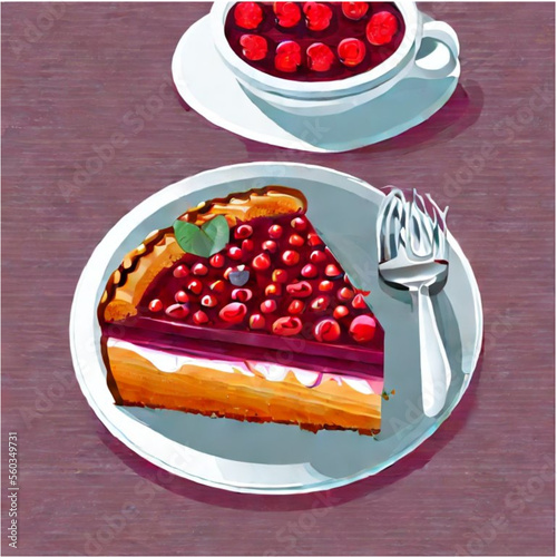Himbeertorte mit Sahne und Kaffee