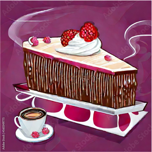 Himbeertorte mit Sahne und Kaffee