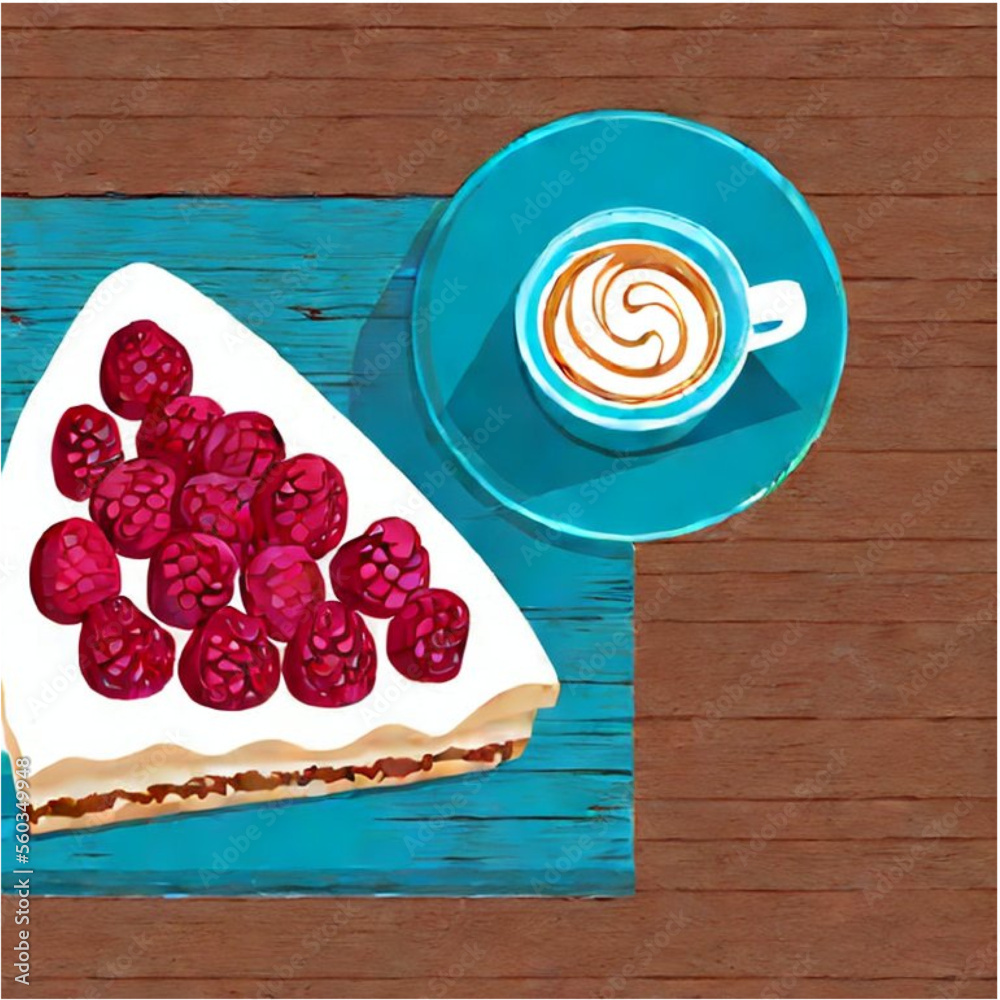 Himbeertorte mit Sahne und Kaffee Stock Vector | Adobe Stock