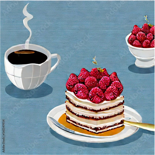 Himbeertorte mit Sahne und Kaffee