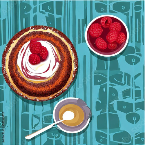 Himbeertorte mit Sahne und Kaffee