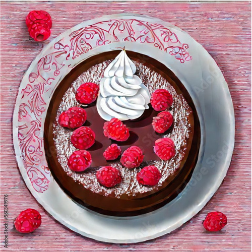 Himbeertorte mit Sahne und Kaffee