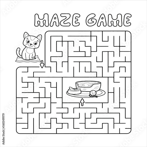 maze game for kids.Black and White Cartoon Illustration of Education Maze or Labyrinth Activity Game for Children.