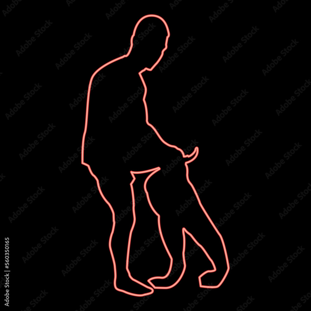 Neon man dressing pant Clothes concept Put on his trousers red color vector illustration image flat style