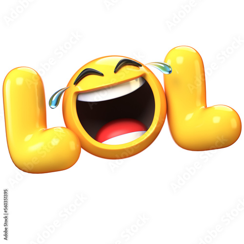 Fotografie LoL Emoji isolated on white background, laughing face emoticon 3d rendering