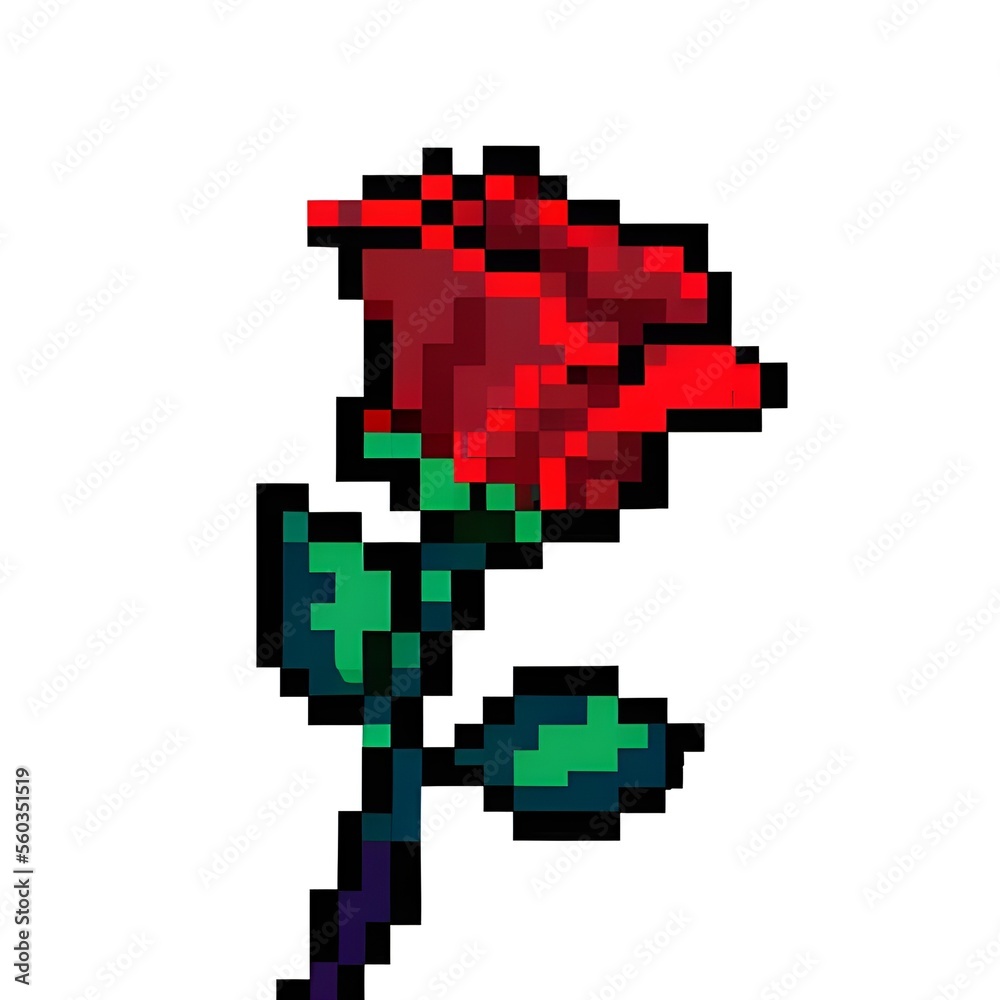 Red roses pixel art. Valentine's Day. Generative AI. Red roses pixel art. Valentine's Day. Generative AI.