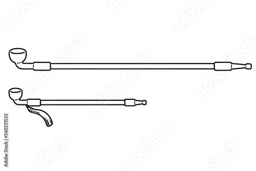 Korean traditional smoking pipe. Vector line art illustrations.