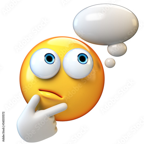 Fotografie Thinking emoticon With thought bubble, emoticon with thumb and index finger on i