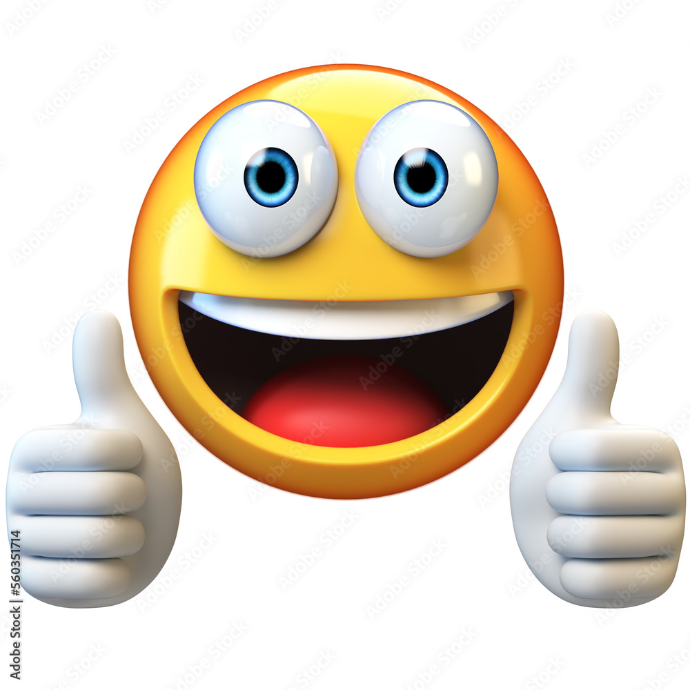 Thumb up emoji isolated on white background, emoticon giving likes 3d ...