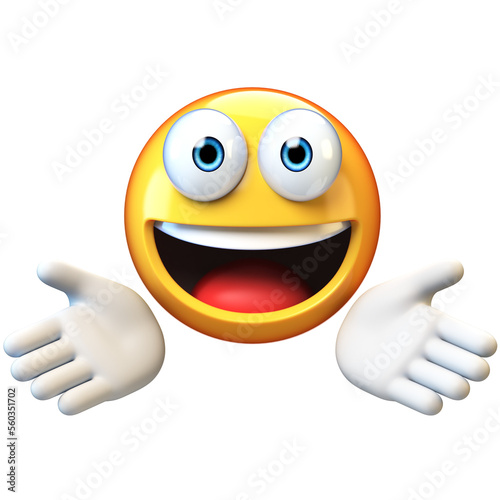 Presenting emoji isolated on white background, greeting emoticon 3d rendering