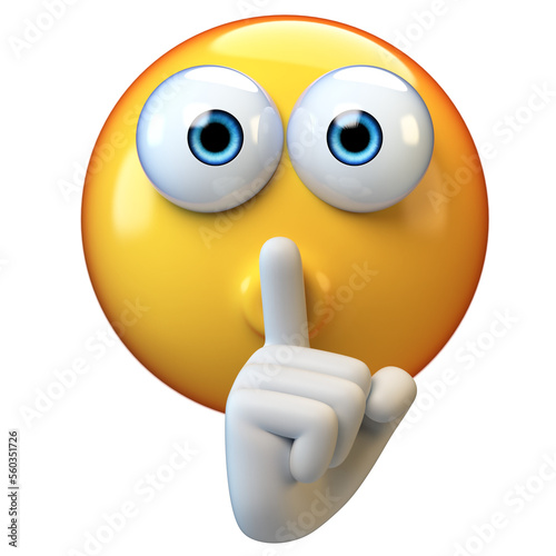 Emoji making silence hand gesture isolated on white background, emoticon with finger over his mouth 3d rendering