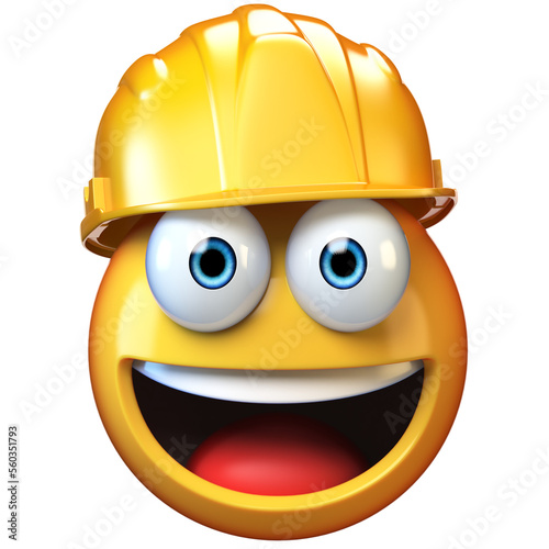 Fototapeta Naklejka Na Ścianę i Meble -  Emoji construction worker isolated on white background, emoticon wearing hard hat 3d rendering