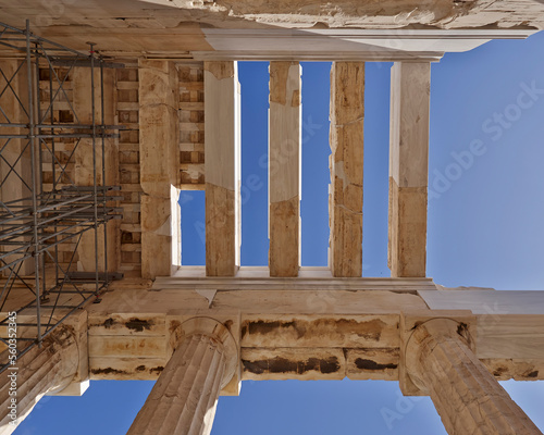 The ceiling of Propylaea, the monumental entrance of the acropolis of Athens. Cultural travel in Greece. photo