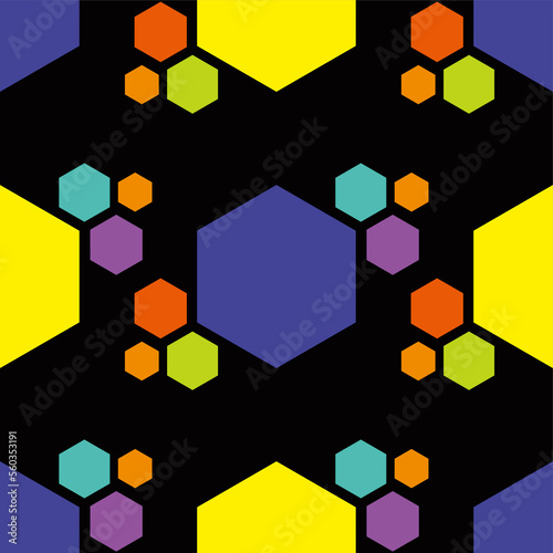 Seamless Multicolor Cube Shape Pattern with Black Background