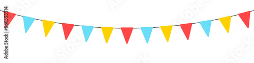 Party flags garlands set on white background. Holiday design. Holiday background with hanging flags. Decorative colorful party pennants for birthday celebration, festival and fair decoration