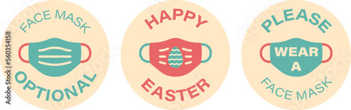 Easter face mask vector symbols. Face Mask Optional. Happy Easter. Please Wear a face mask. Isolated.