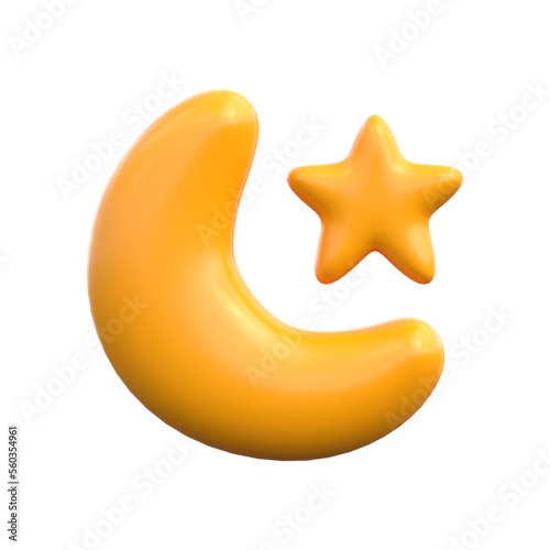 3D CRESCENT MOON AND STAR RAMADAN ICON