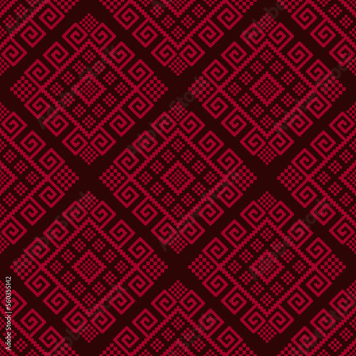 Red Cross stitch colorful geometric traditional ethnic pattern Ikat seamless pattern abstract design for fabric print cloth dress carpet curtains and sarong Aztec African Indian Indonesian 