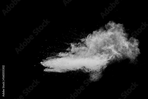 White powder splash on black background.