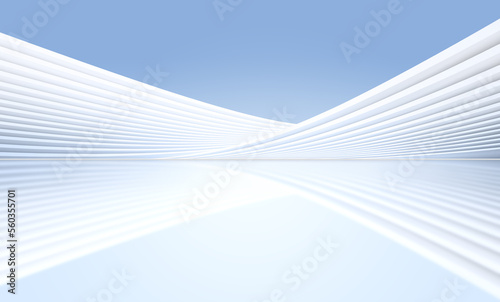 White modern abstract line building with reflection, with blue sky background.3D rendering.