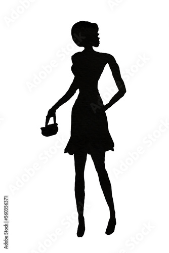 silhouette of a girl black watercolor drawing on an isolated . vector