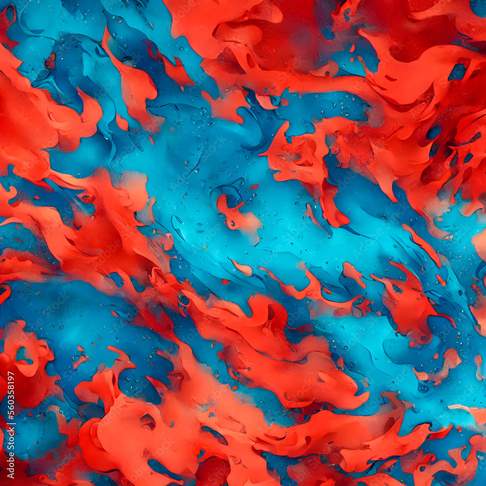 Generative AI. An abstract background featuring red and blue paint splashes, a watercolor painting of waves, and a digital modern art piece with high resolution in 4K.