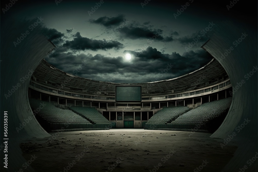 Fototapeta premium Deserted abandoned empty stadium generative ai