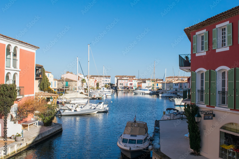 Obraz premium Port grimaud hotels boats and river with yachts