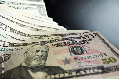 Portrait of US president Ulysses Simpson Grant on 50 dollars banknote closeup macro fragment. United states fifty dollars money bill