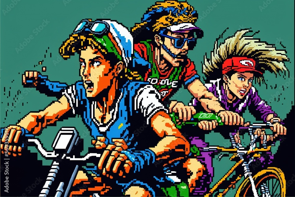 A retroactive group of young people gaming in a style of 1990s point-and-click 16bit games generative ai pixelart A retroactive group of young people gaming in a style of 1990s point-and-click 16bit games generative ai pixelart
