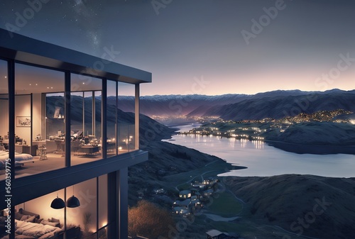 3d render styled conceptional sketch of a modern minimalist cozy house